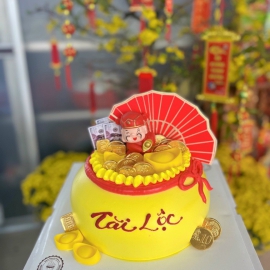 Mẫu bánh kem hủ vàng khai trương Tài Lộc 11